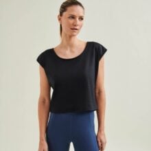 Circular Fashion Yoga Cropped Tank in Caviar Black - Non-toxic, no microplastic shedding, and biodegradable